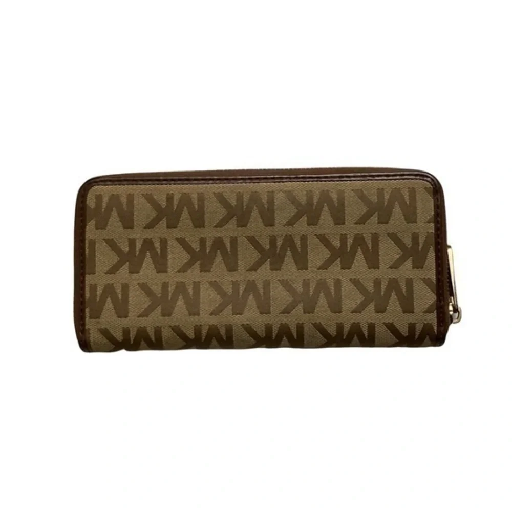Michael kors signature mk brown and tan clutch zipper wallet